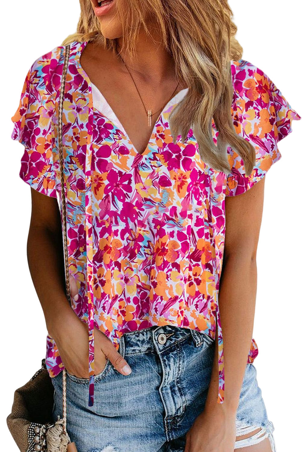 Flutter Sleeves Floral Print Top