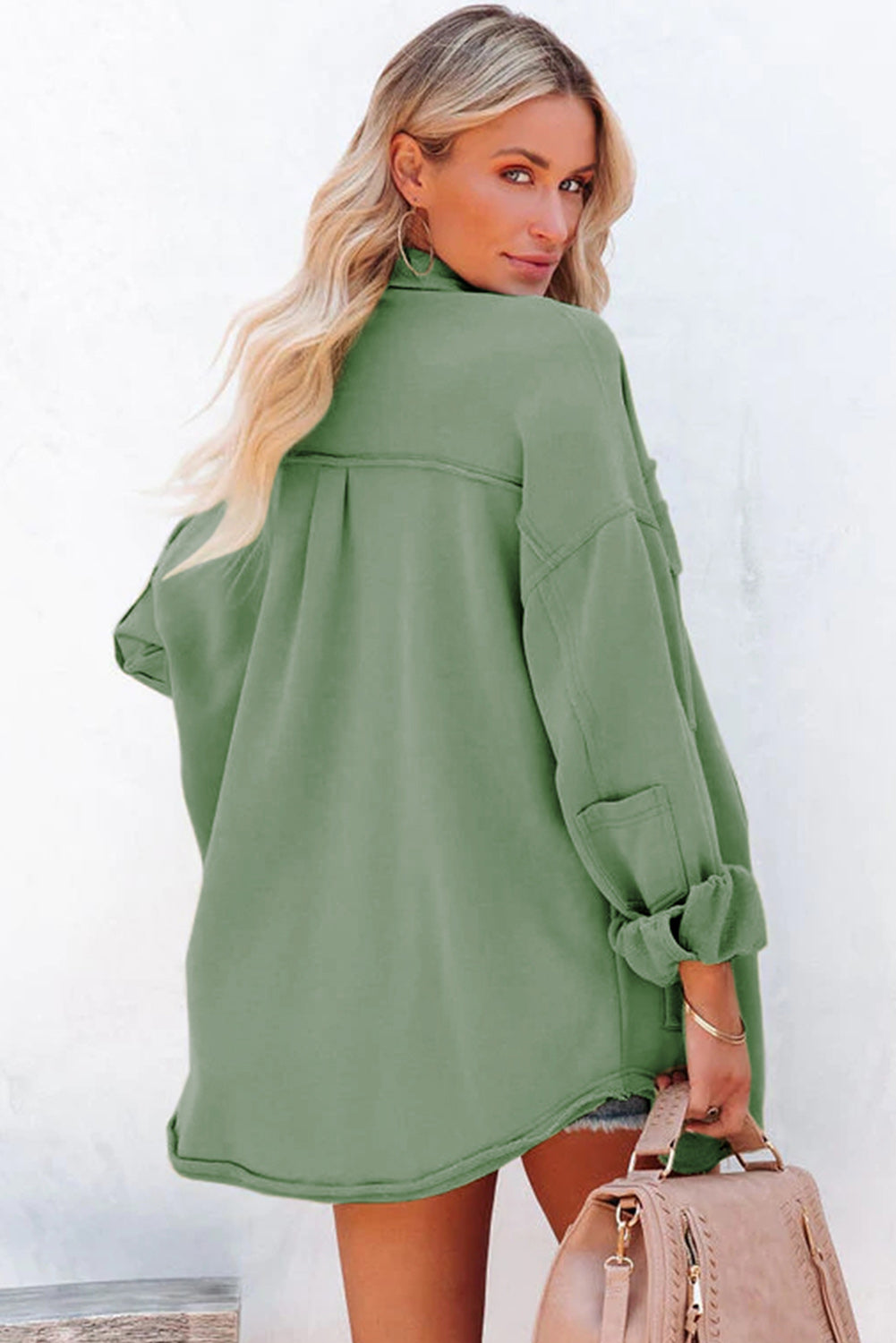 Buttoned Long Sleeve Pocketed Shirt Jacket