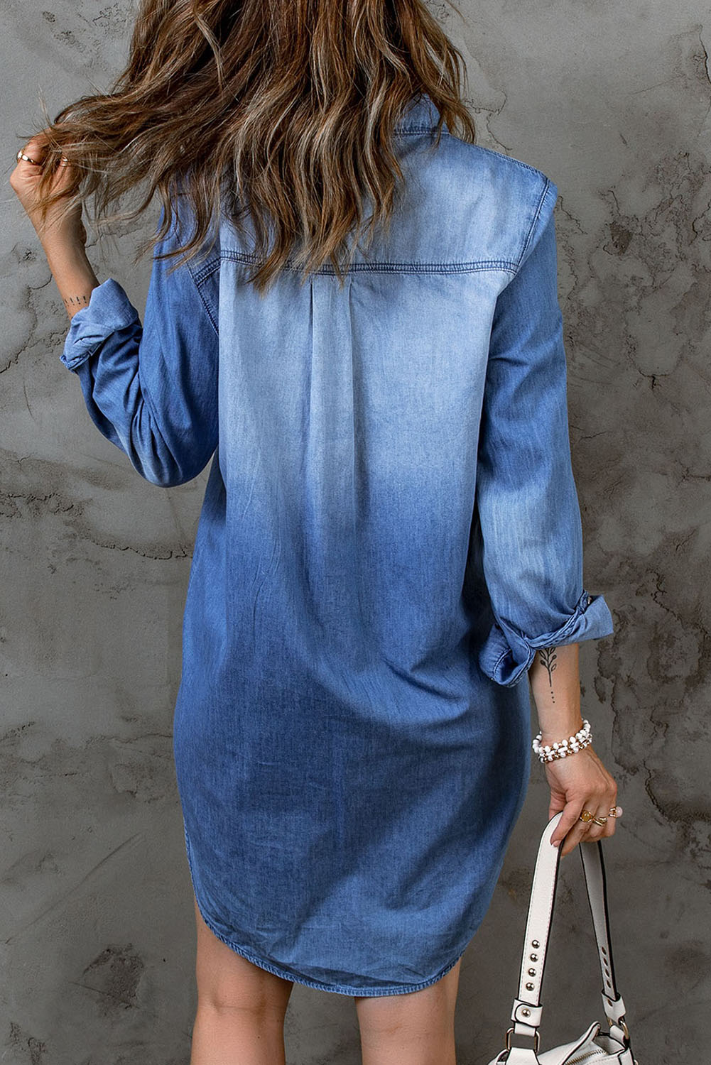 Flap Pockets Snap Button Denim Mini Dress