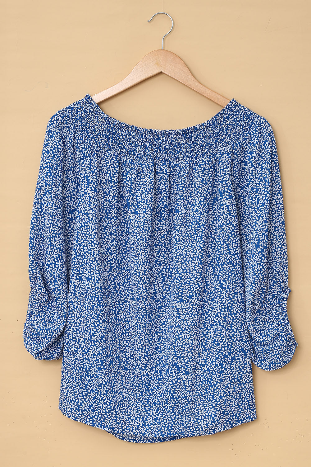 Off Shoulder Floral Print Lantern Sleeve Blouse