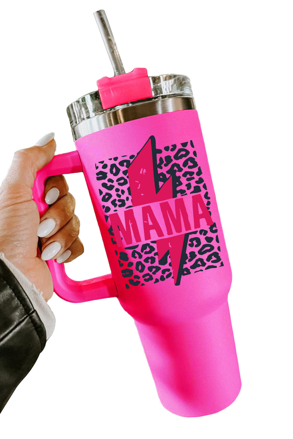 Mama Lightning Leopard Print Straw Stainless Steel Insulate Cup 40oz