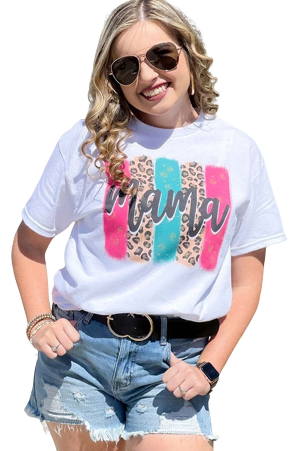 mama Leopard Brush Stroke Graphic Print T Shirt