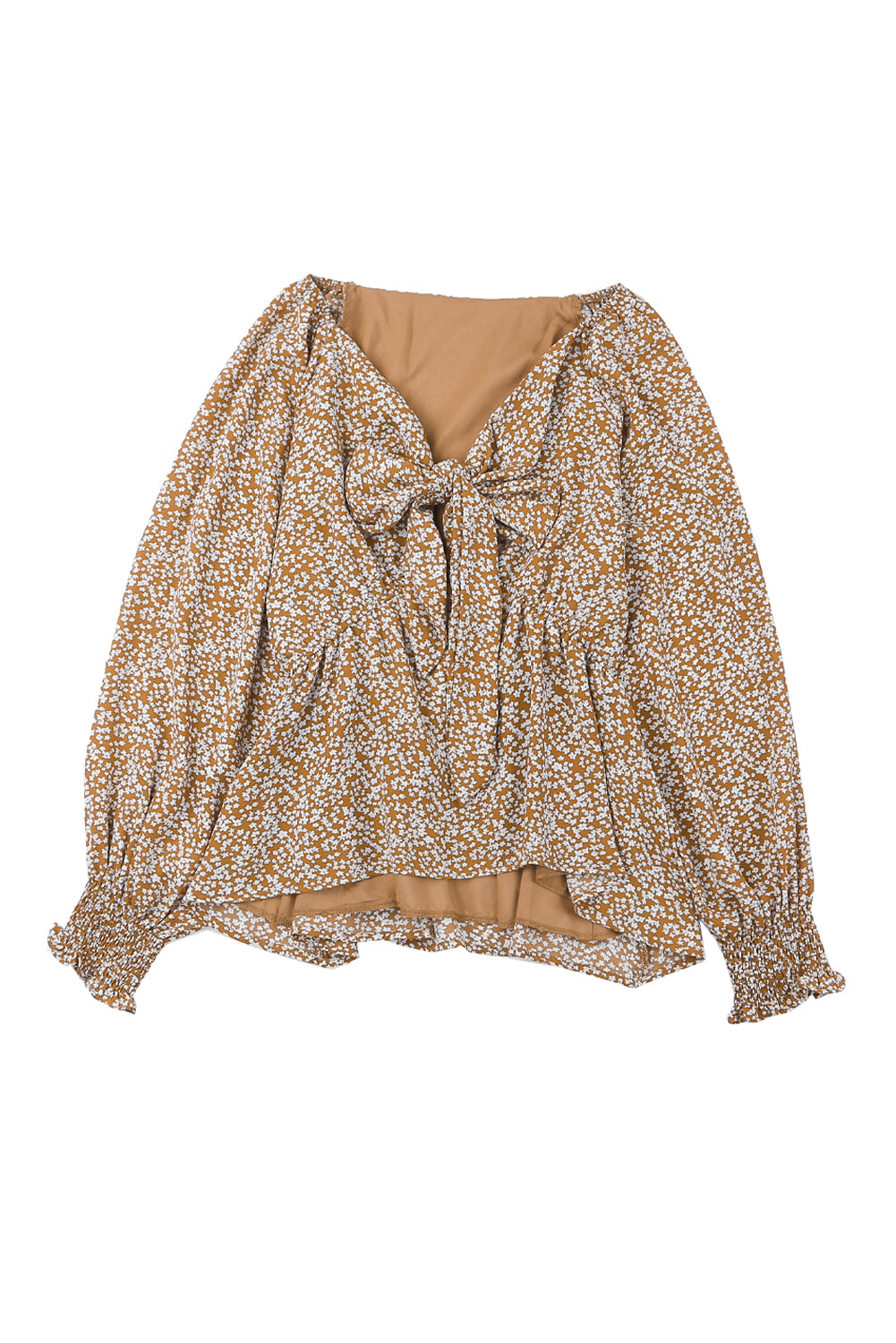 Bohemian Floral Print Front Tie Ruffled Long Sleeve Blouse