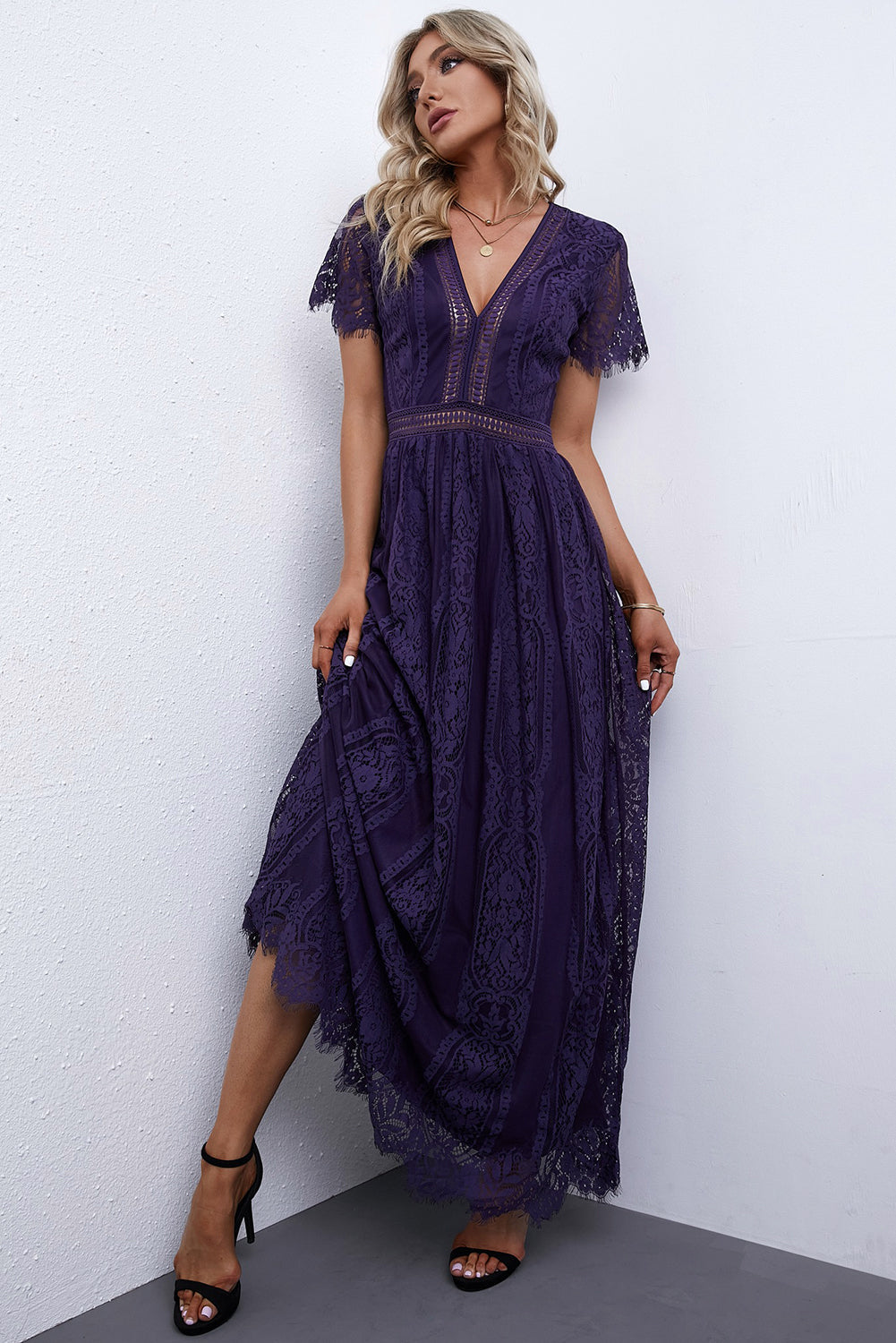 Red Blue Fill Your Heart Lace Maxi Dress