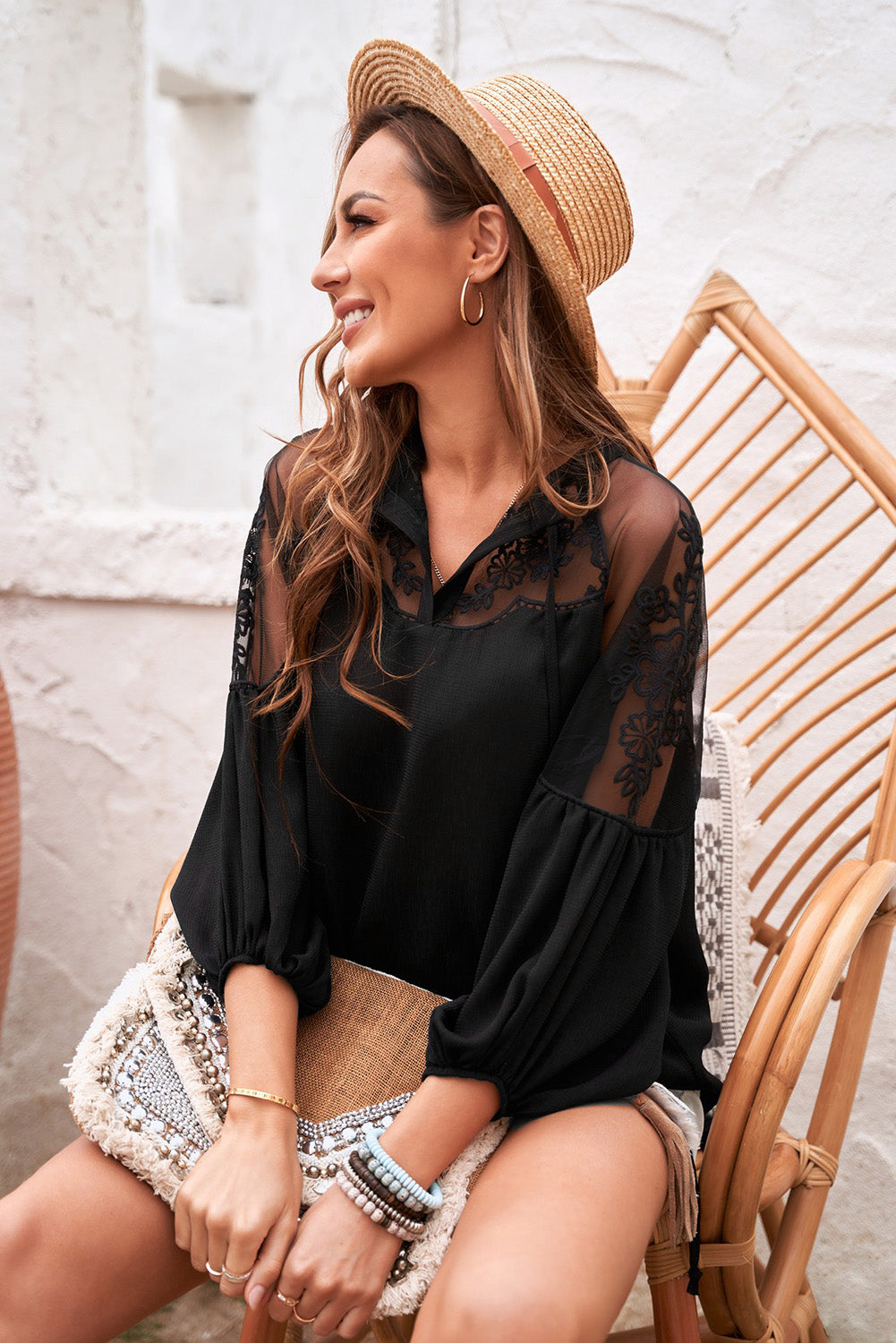 Black Formal Invitation Lace Blouse