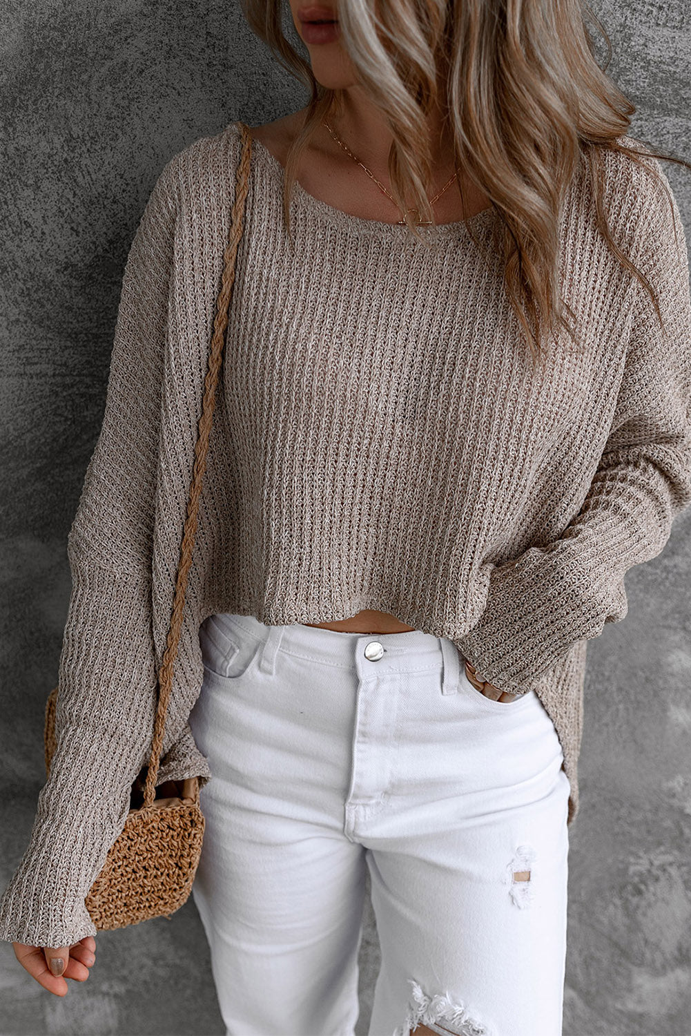 Bonbon Slouchy Dolman Sleeve High Low Sweater