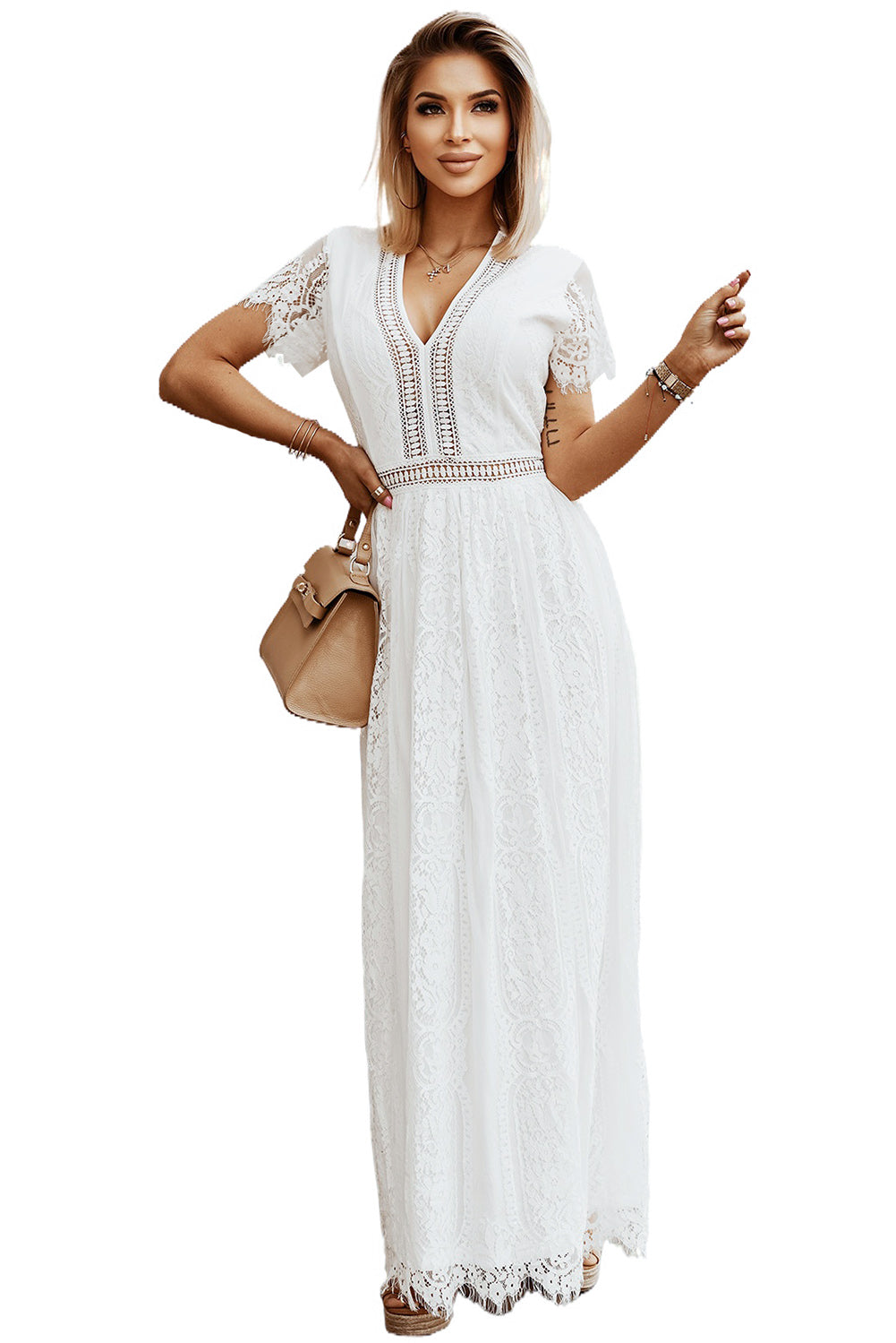 Red Blue Fill Your Heart Lace Maxi Dress