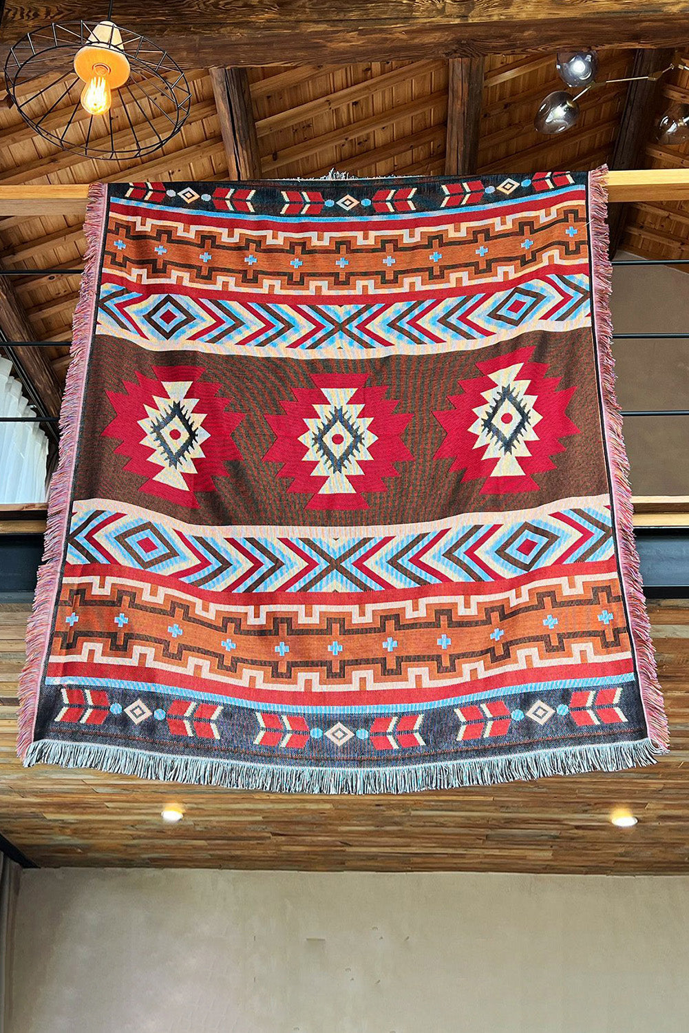 Ruby Western Pattern Tasseled Large Blanket 160*130cm