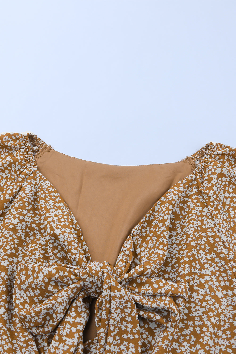 Bohemian Floral Print Front Tie Ruffled Long Sleeve Blouse