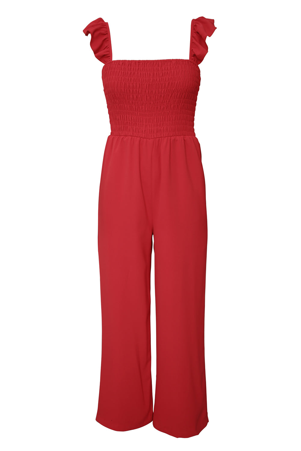 Blue Flutter Sleeve Smocked Wide Leg Jumpsuit