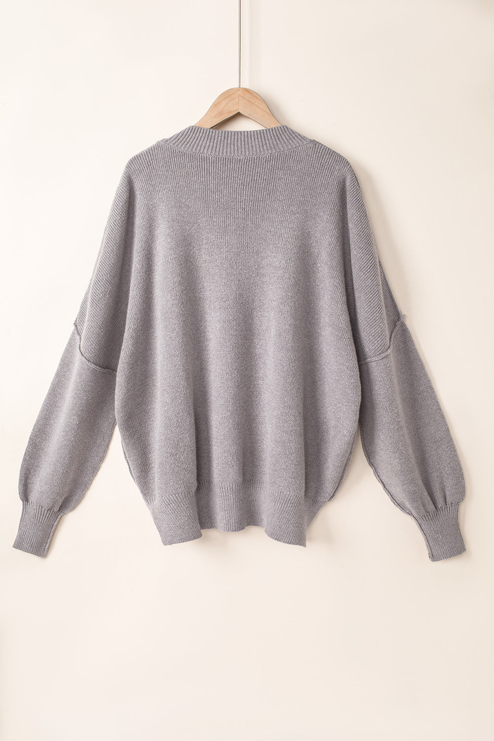 Black Oversized Drop Shoulder Bubble Sleeve Pullover Sweater