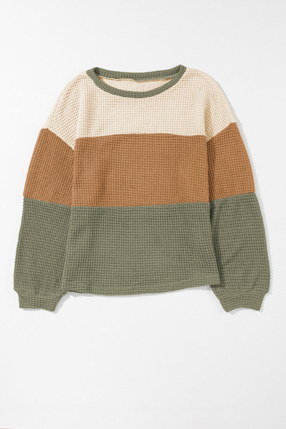 Green Stripe Textured Color Block Bubble Sleeve Baggy Top