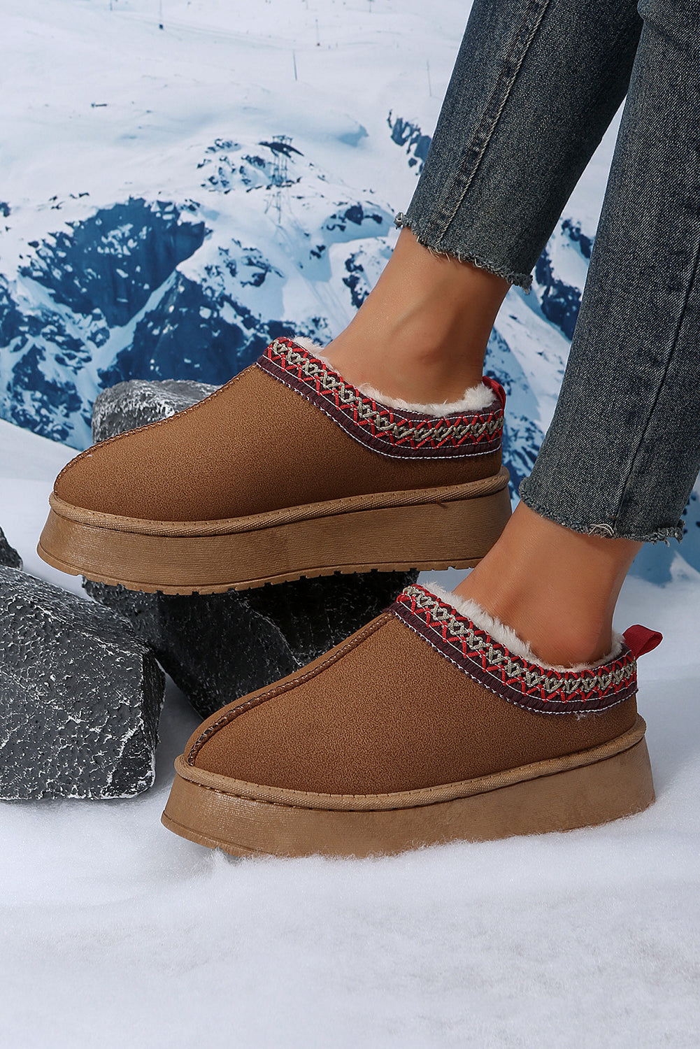 Sage Green Suede Contrast Print Plush Lined Snow Boots