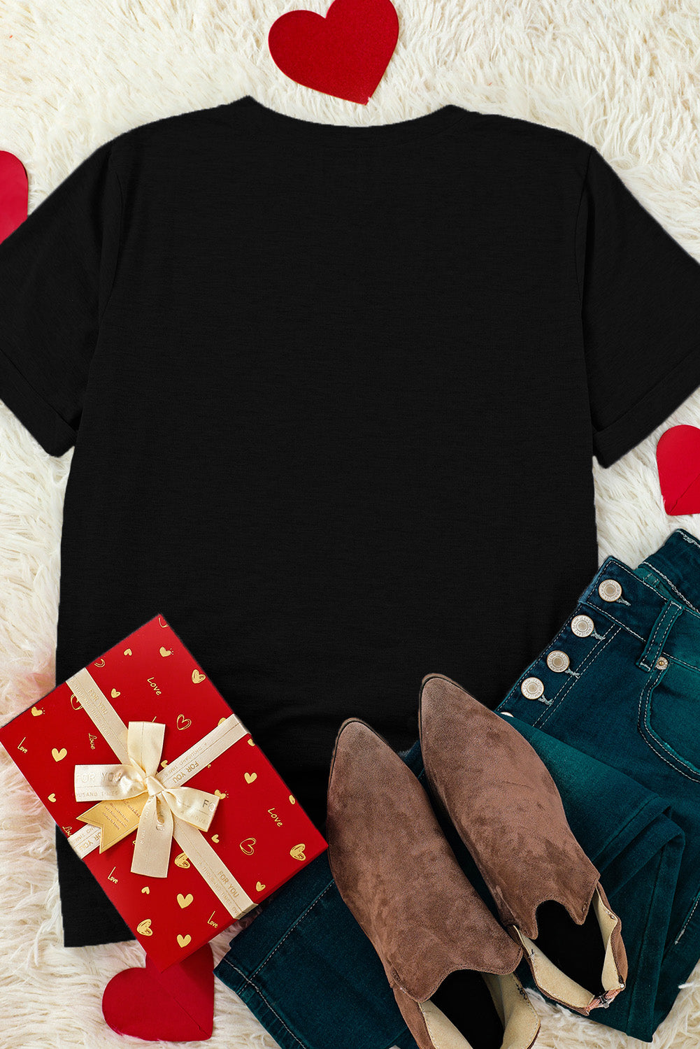 Love Heart Shaped Glitter Print Short Sleeve T Shirt