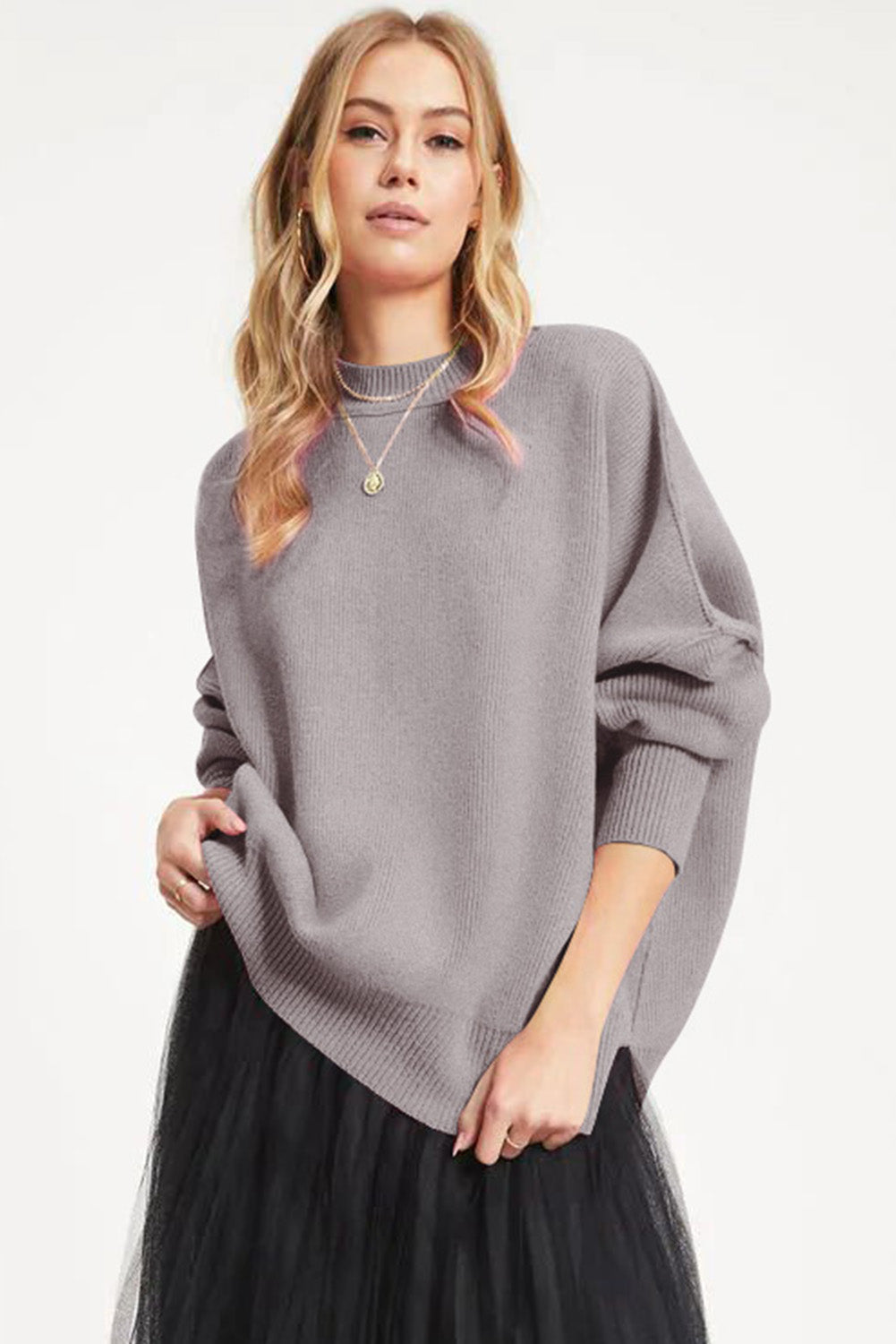 Black Oversized Drop Shoulder Bubble Sleeve Pullover Sweater
