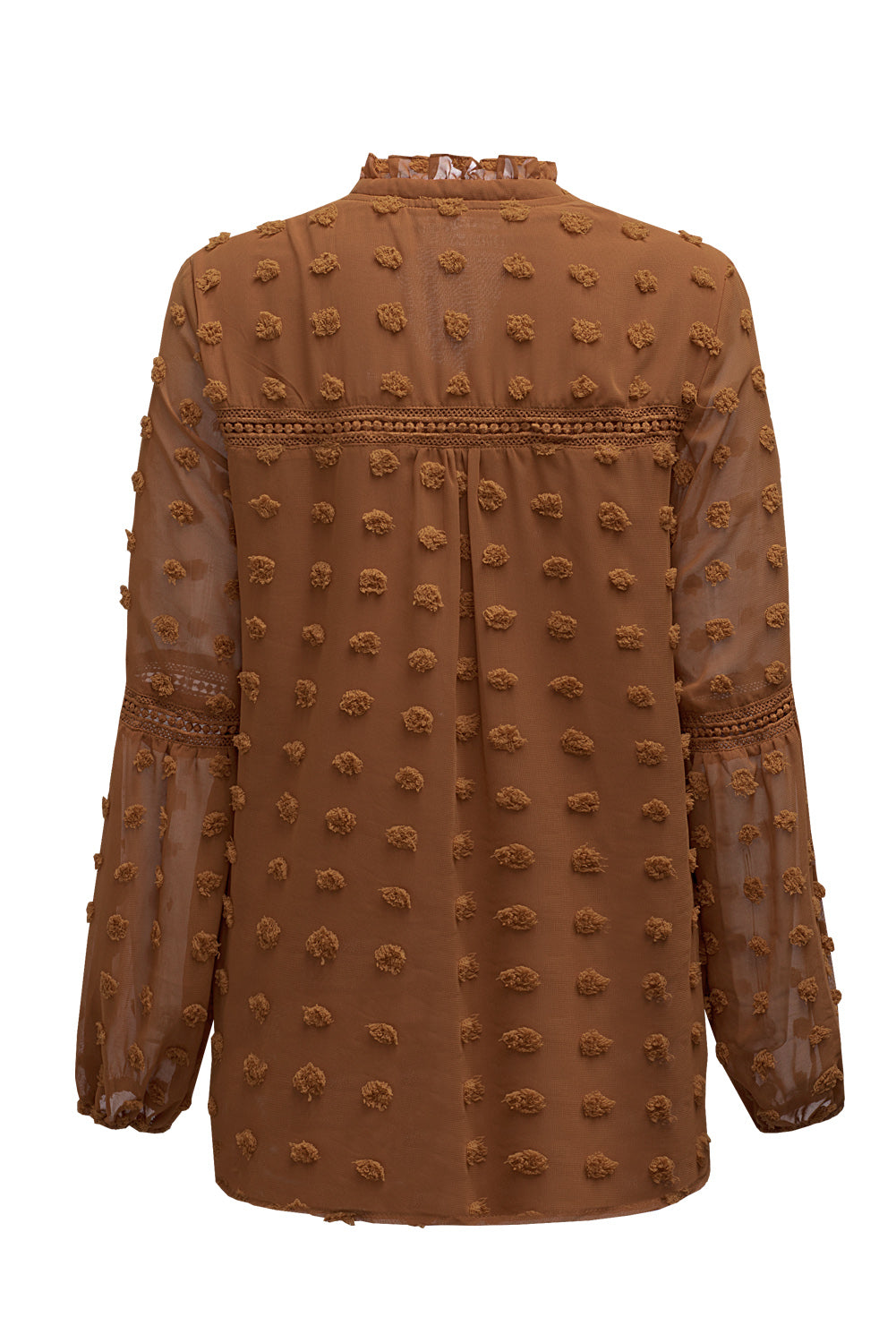 Black Swiss Dot Split Neck Ruffle Babydoll Blouse