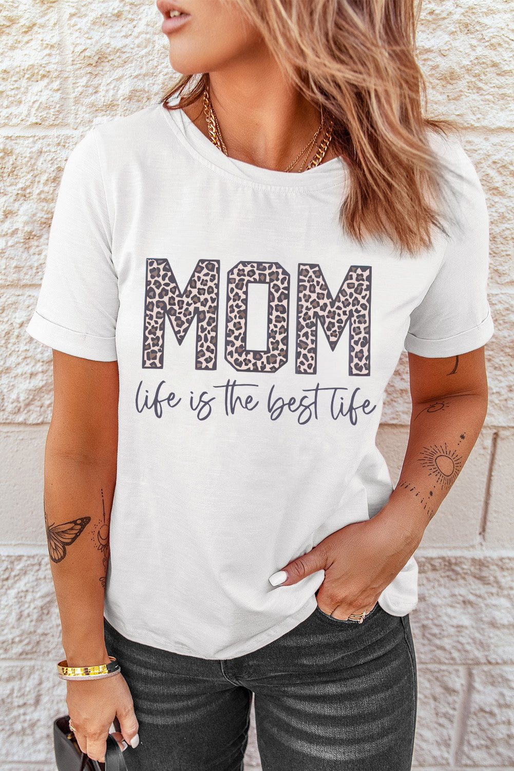 White MOM life is the best life Graphic T Shirt