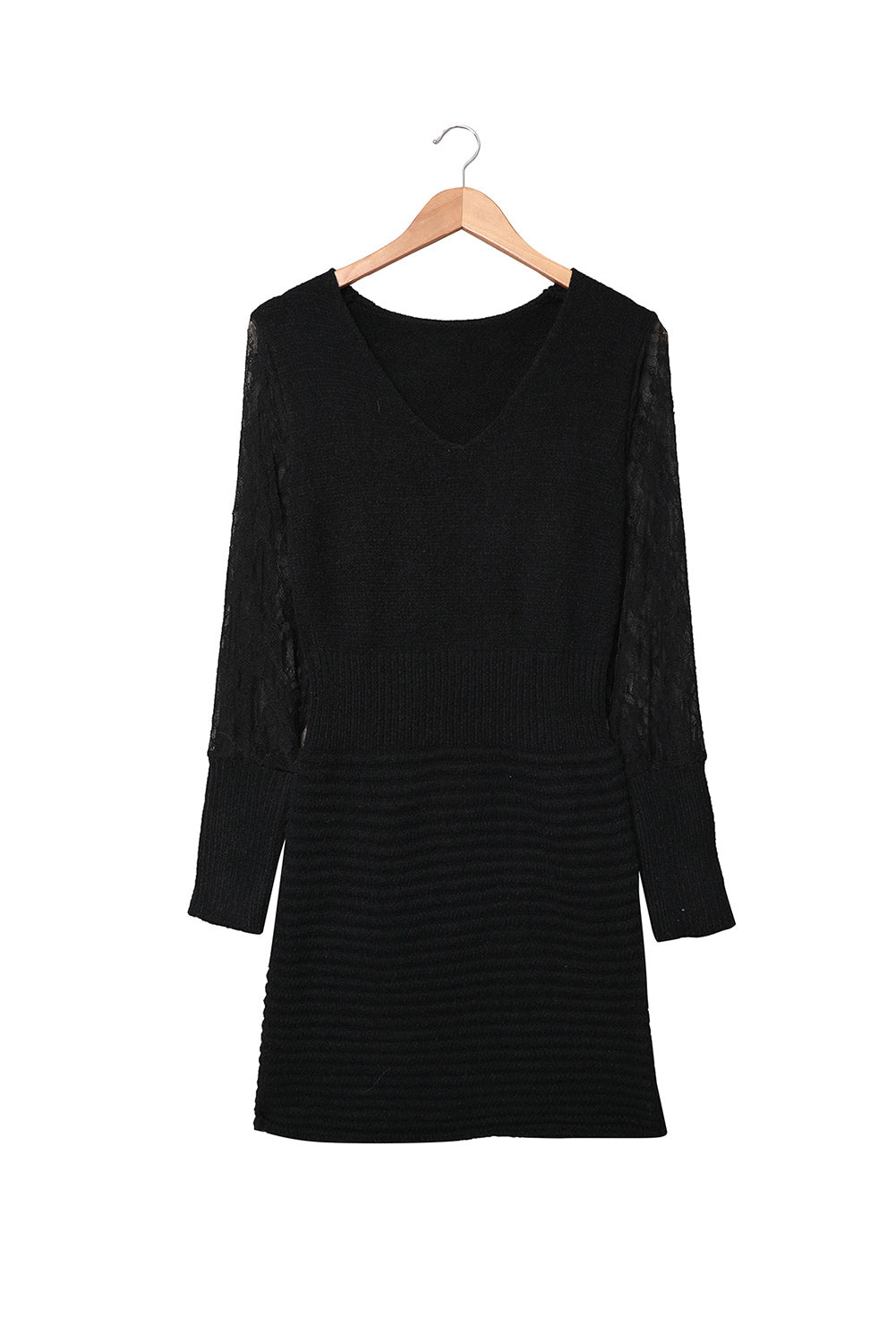 Black Lace Sleeve Patchwork Sweater Dress