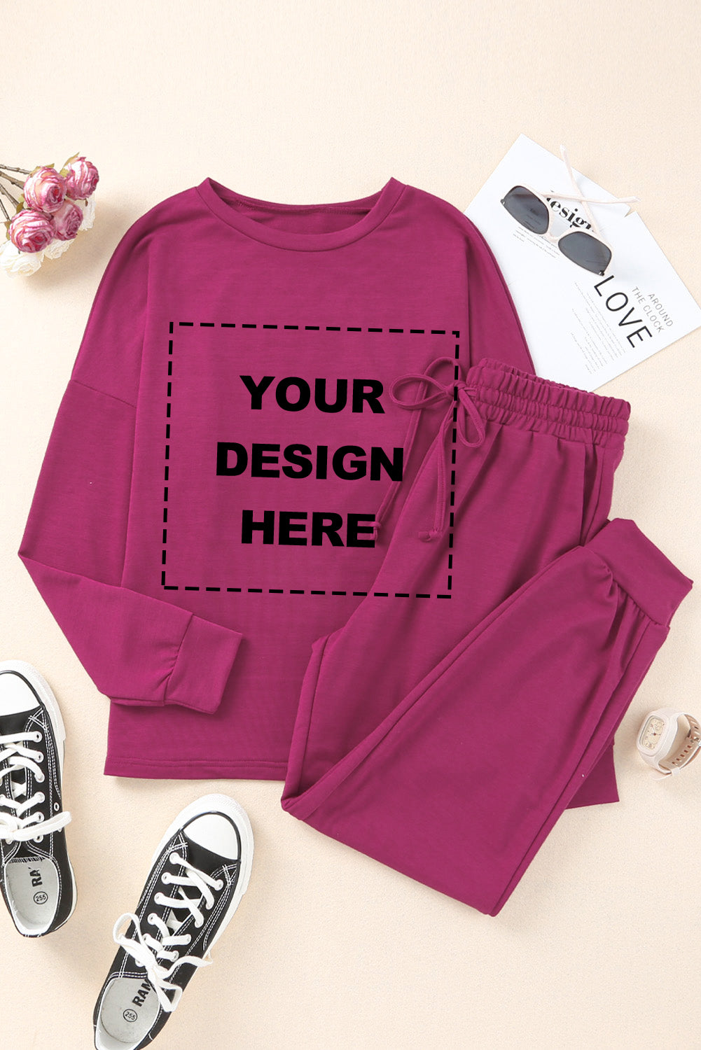 Blank Apparel - Gray Long Sleeve Pullover and Jogger Pants Lounge Set