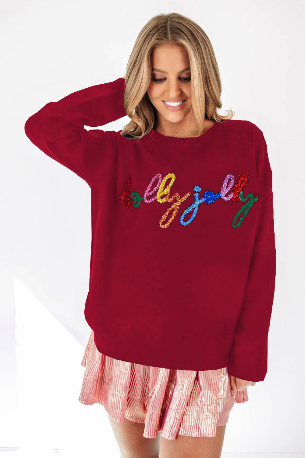 Red Dahlia Holly Jolly Round Neck Casual Sweater