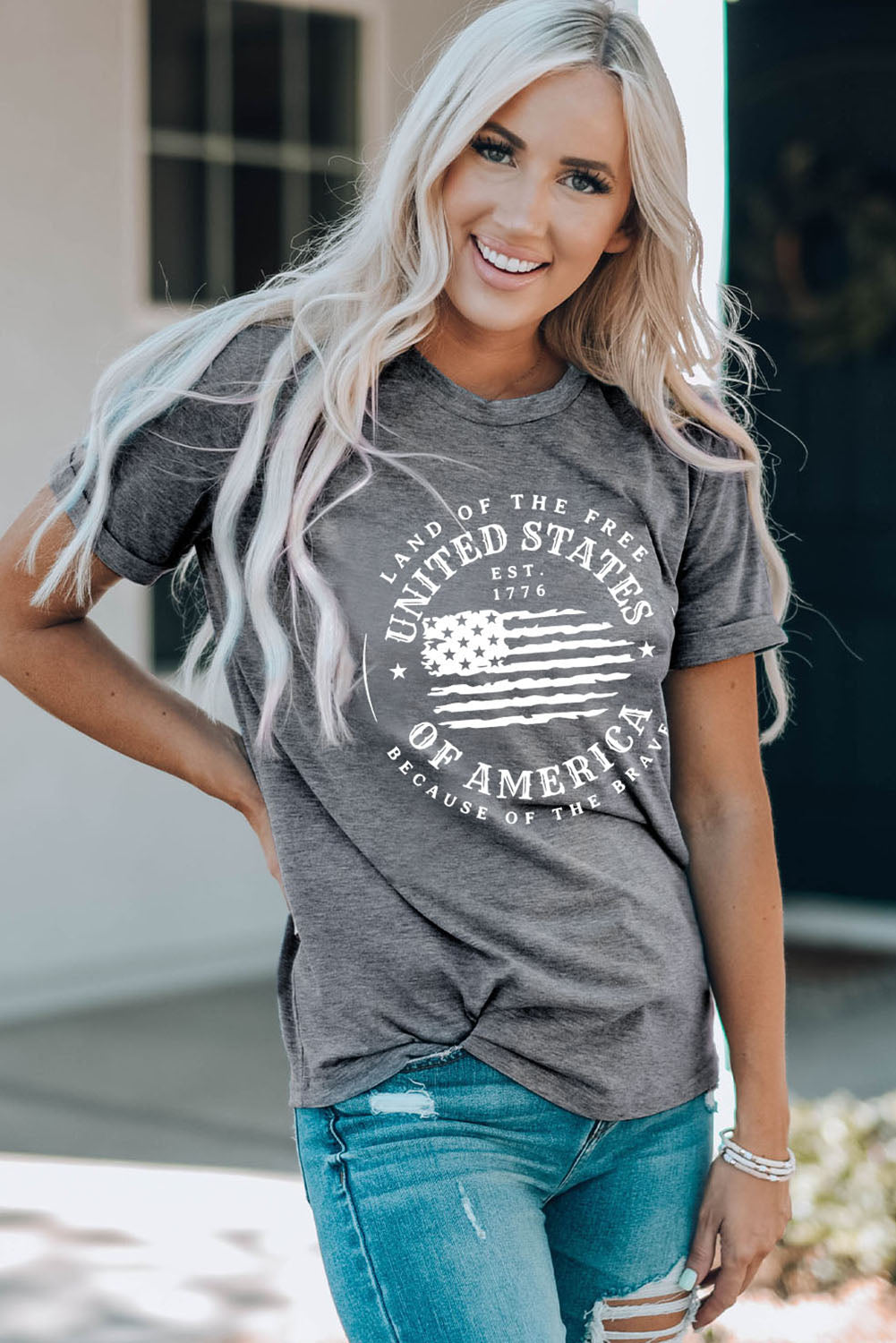 United States Of America Flag Graphic Print Short Sleeve T Shirt