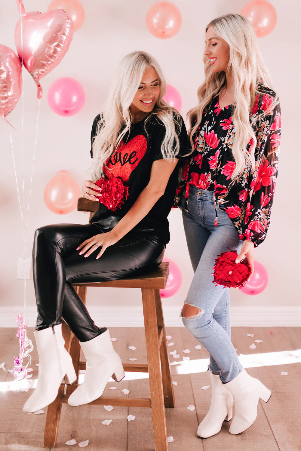 Love Heart Shaped Glitter Print Short Sleeve T Shirt
