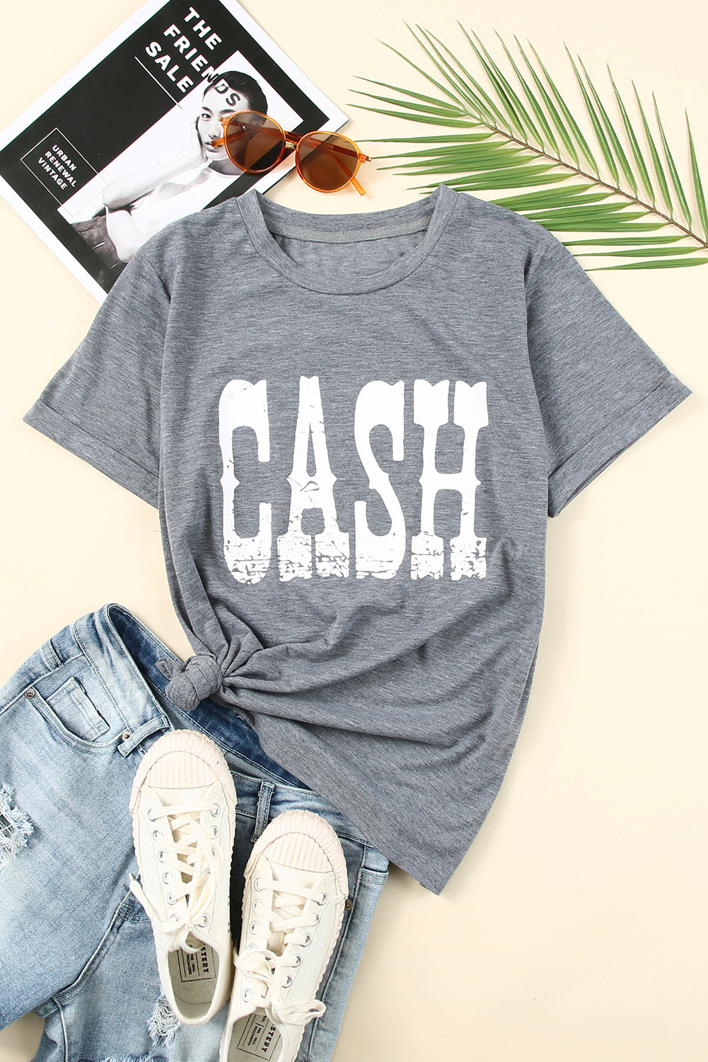 CASH Letter Print Short Sleeve T Shirt