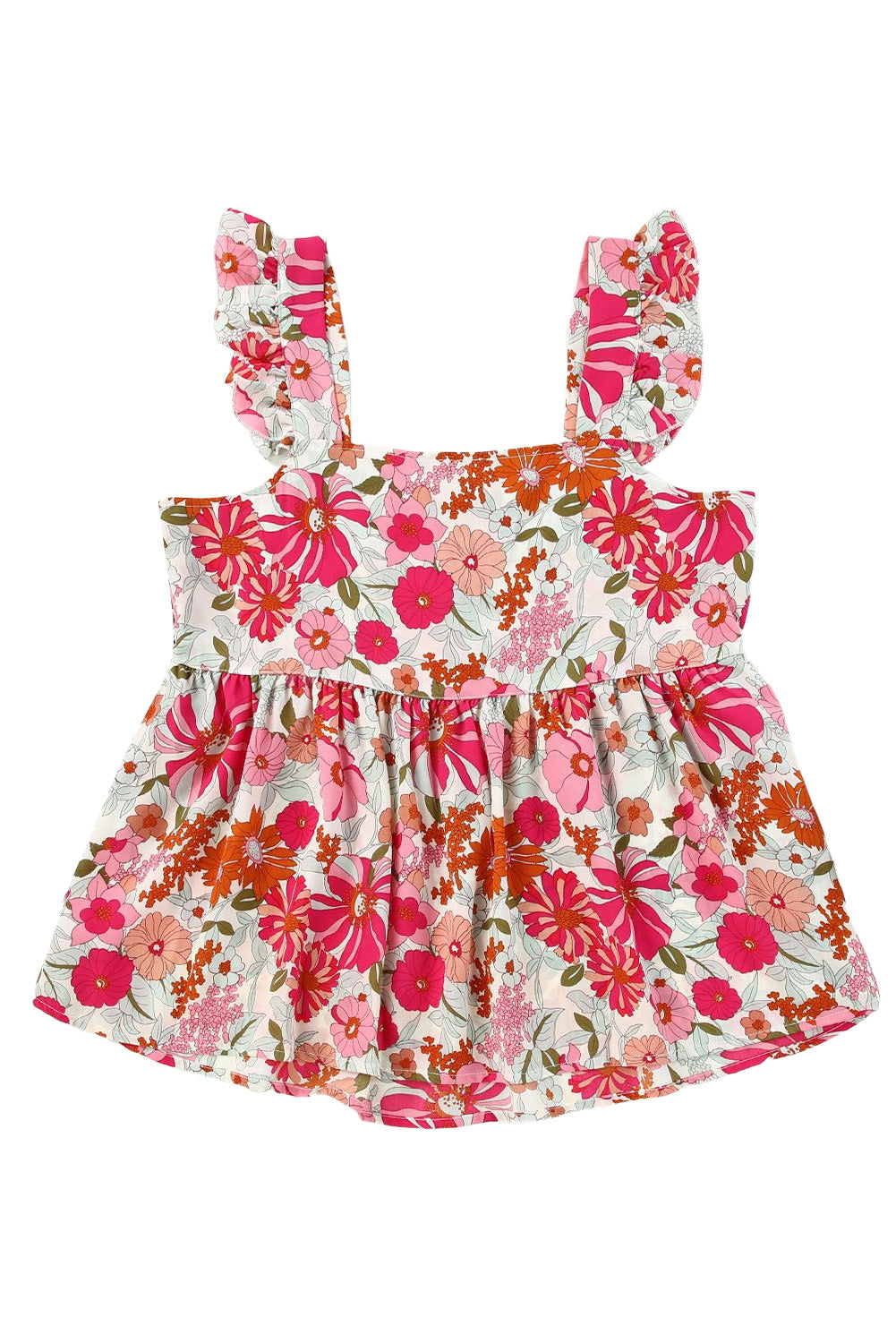 Purple Multicolor Flutter Floral Print Flowy Tank Top