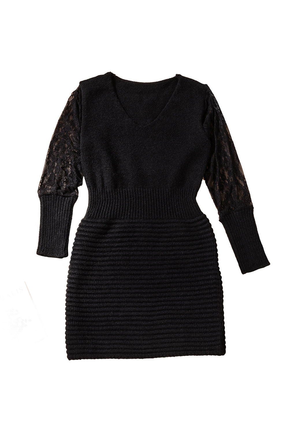 Black Lace Sleeve Patchwork Sweater Dress