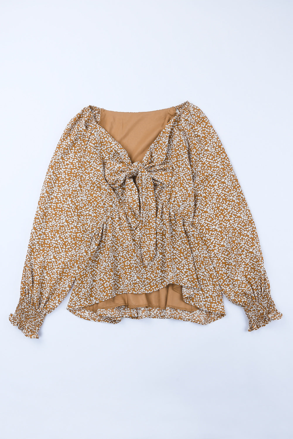 Bohemian Floral Print Front Tie Ruffled Long Sleeve Blouse