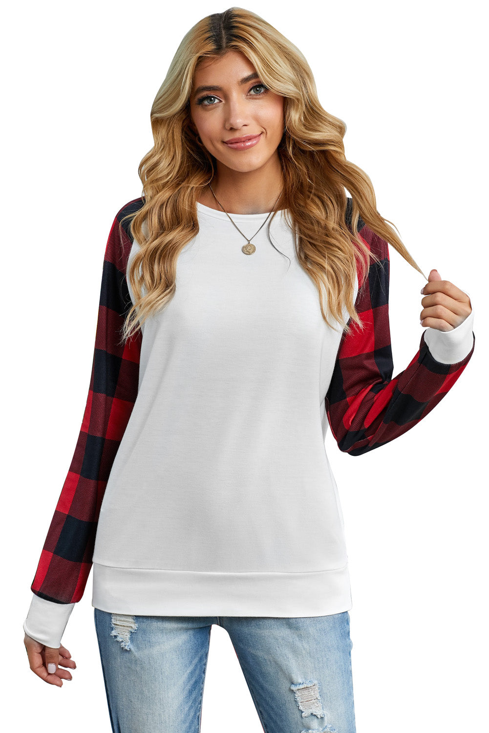 White Buffalo Plaid Long Sleeve Sweatshirt