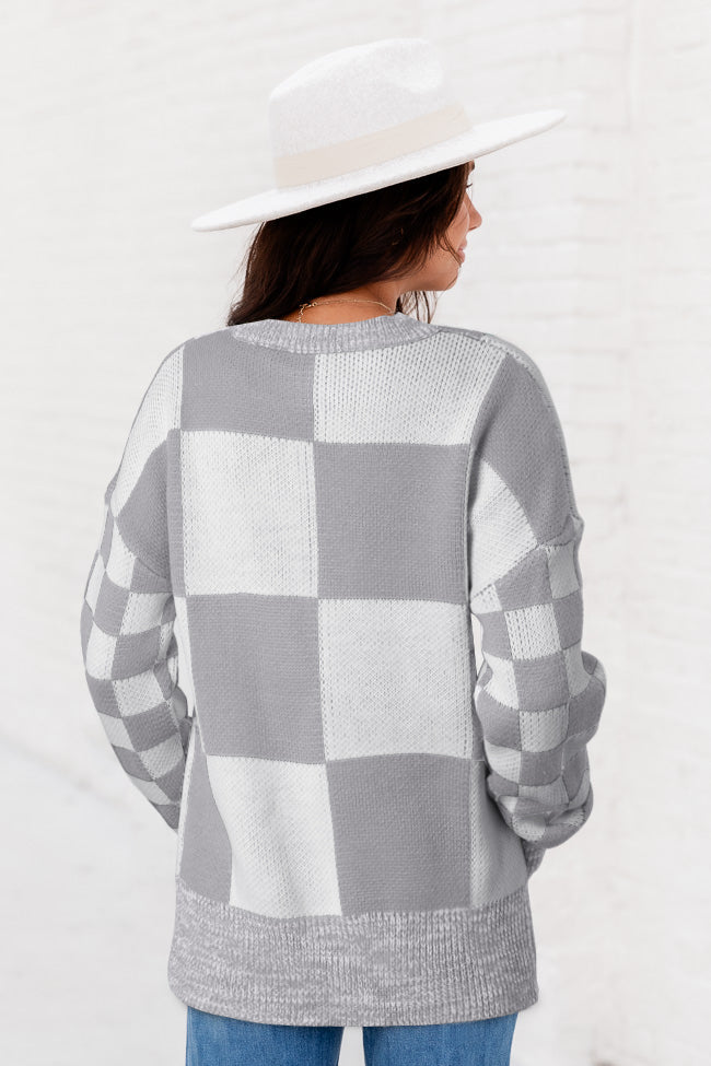Black Checkered Print Drop Shoulder Sweater