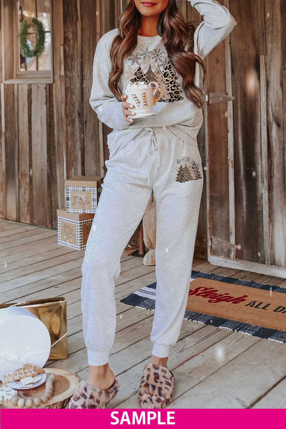 Blank Apparel - Gray Long Sleeve Pullover and Jogger Pants Lounge Set