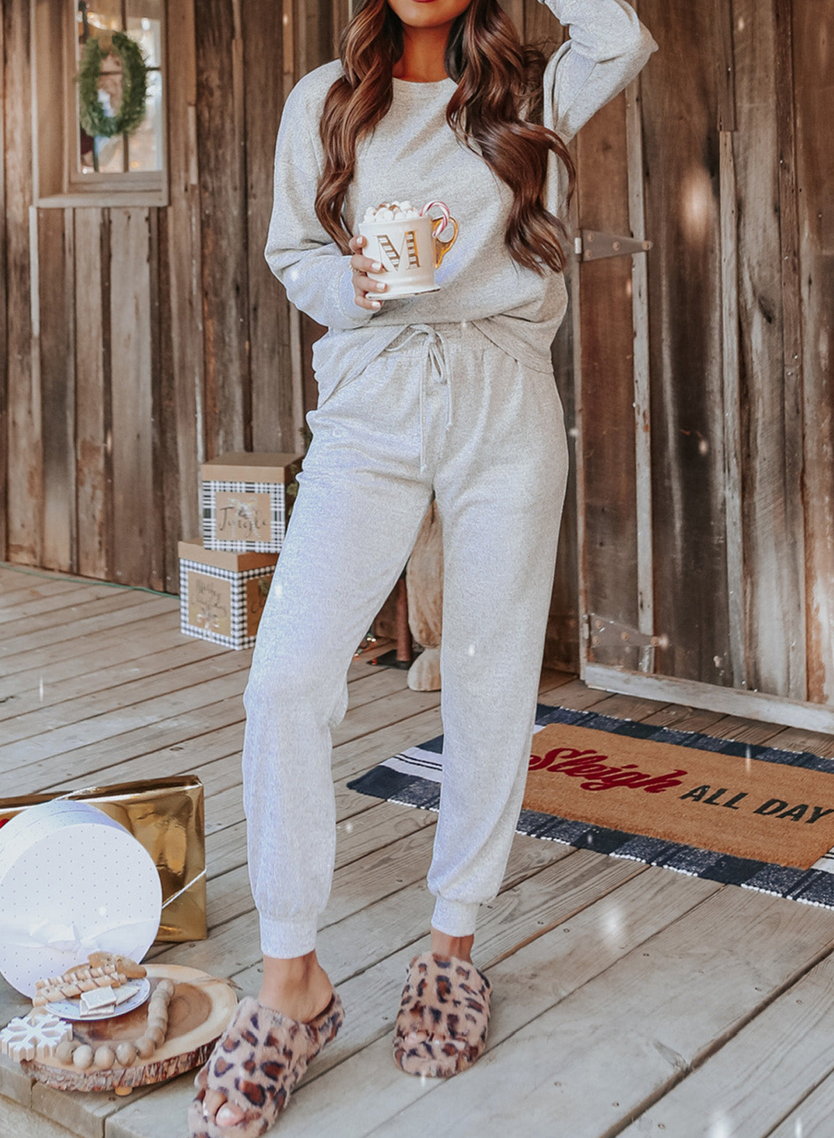Blank Apparel - Gray Long Sleeve Pullover and Jogger Pants Lounge Set
