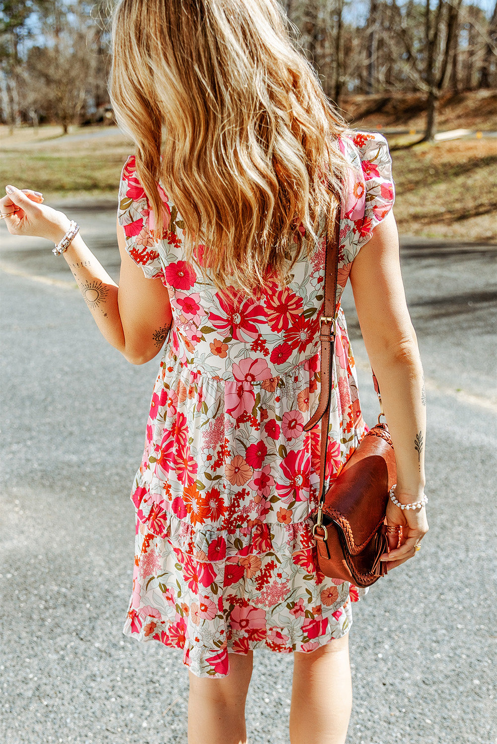 Purple White Ruffled Tank Floral Dress