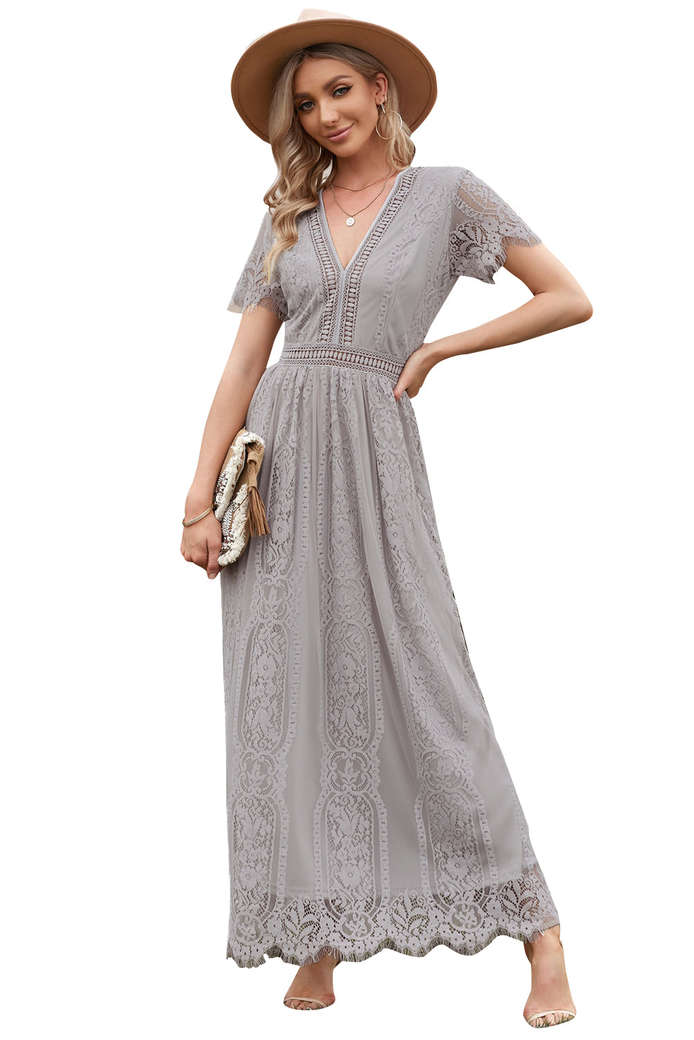 Red Blue Fill Your Heart Lace Maxi Dress