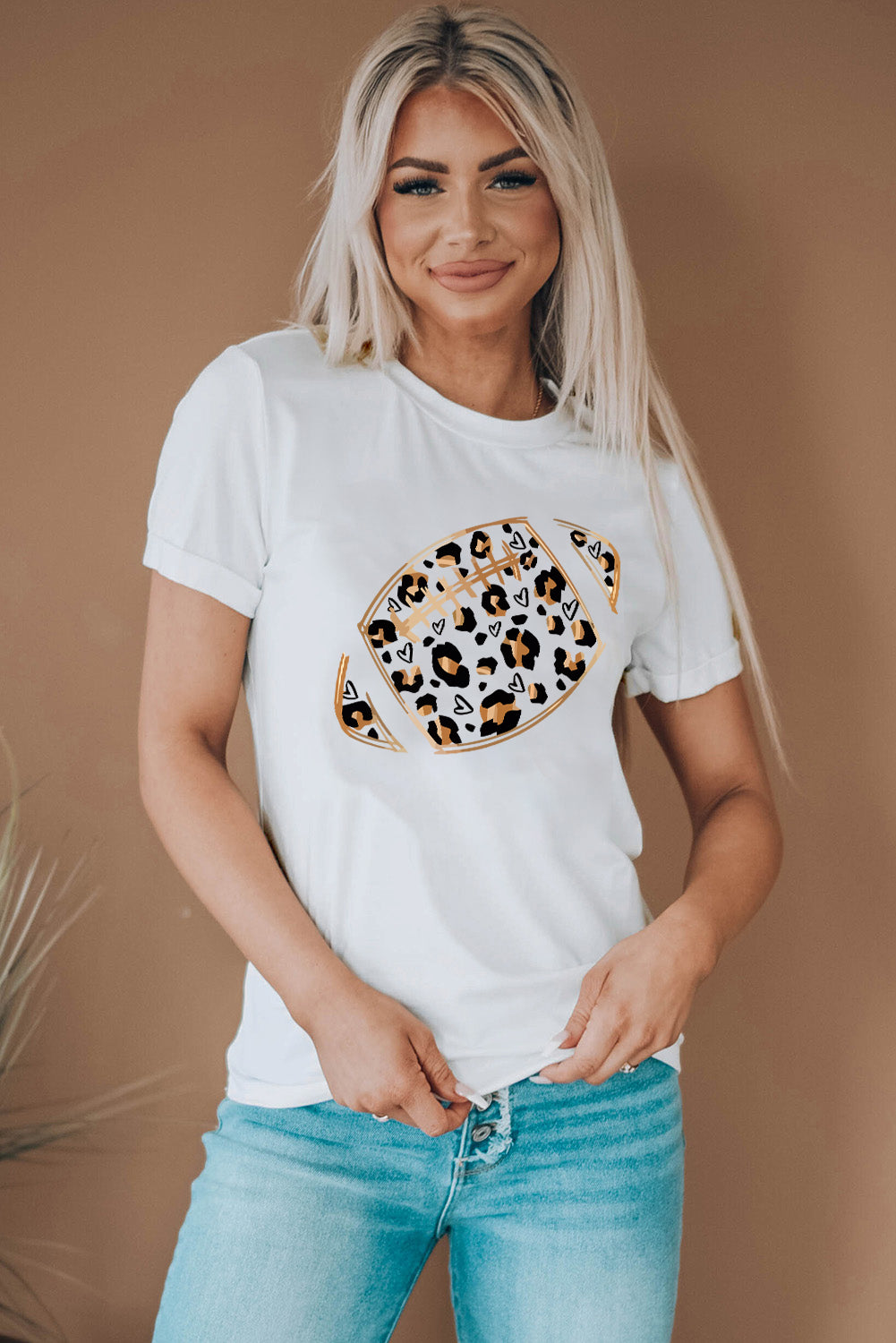 Leopard Heart Shape Rugby Print Short Sleeve T Shirt