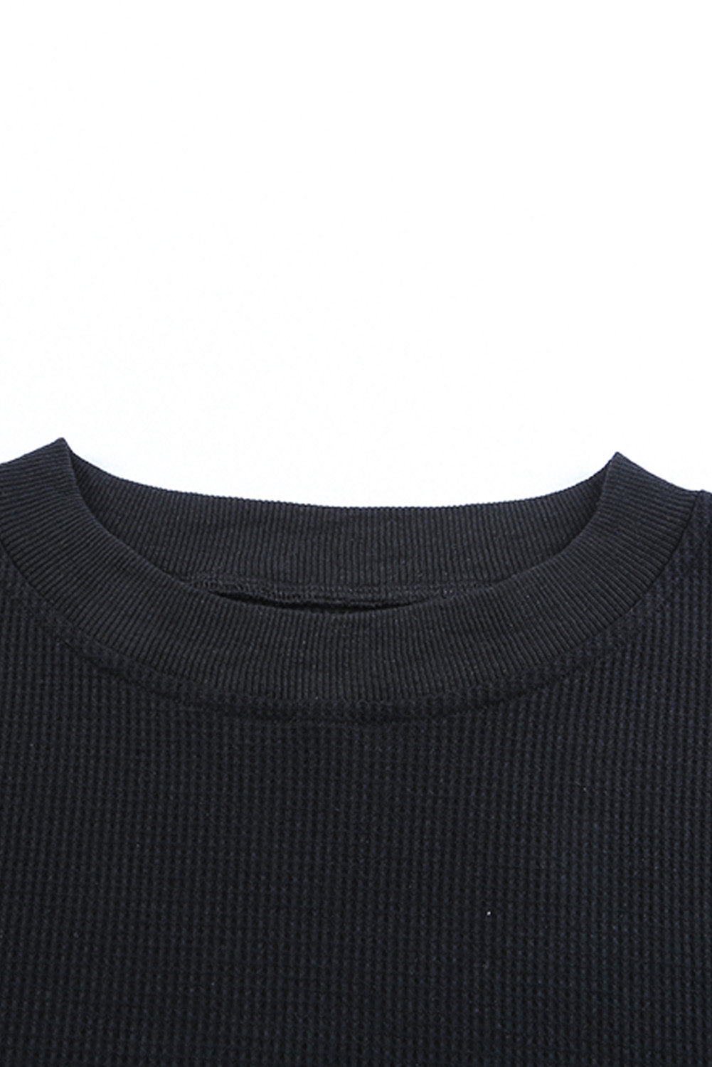 Apricot Crew Neck Ribbed Trim Waffle Knit Top