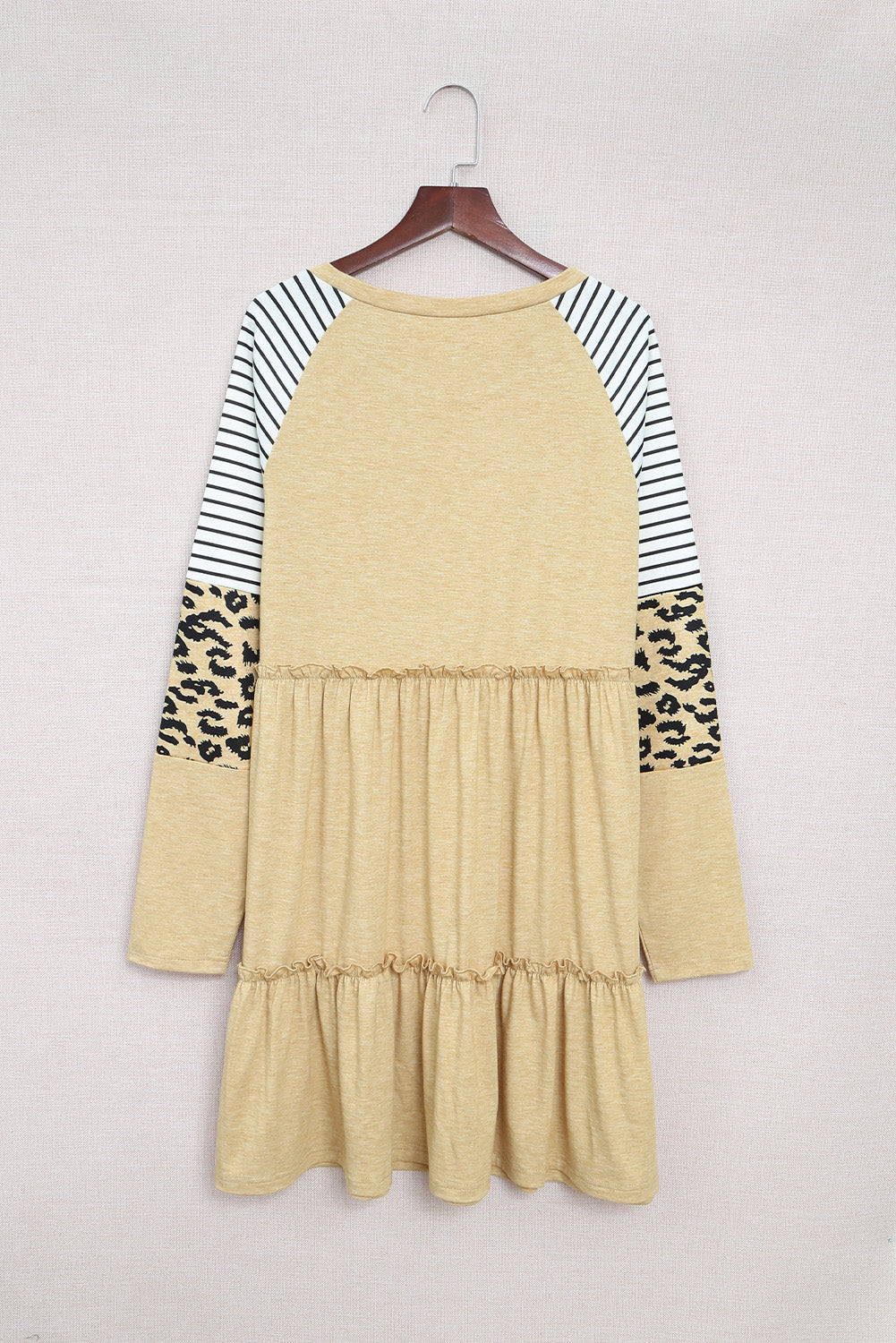 Black Striped Leopard Patchwork Long Sleeve Mini Dress