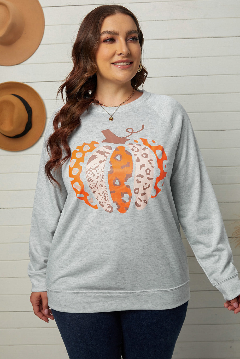Halloween Pumpkin Leopard Print Plus Size Sweatshirt