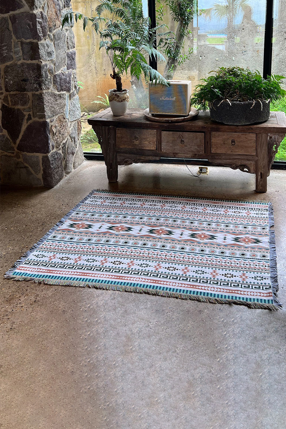 Ruby Western Pattern Tasseled Large Blanket 160*130cm