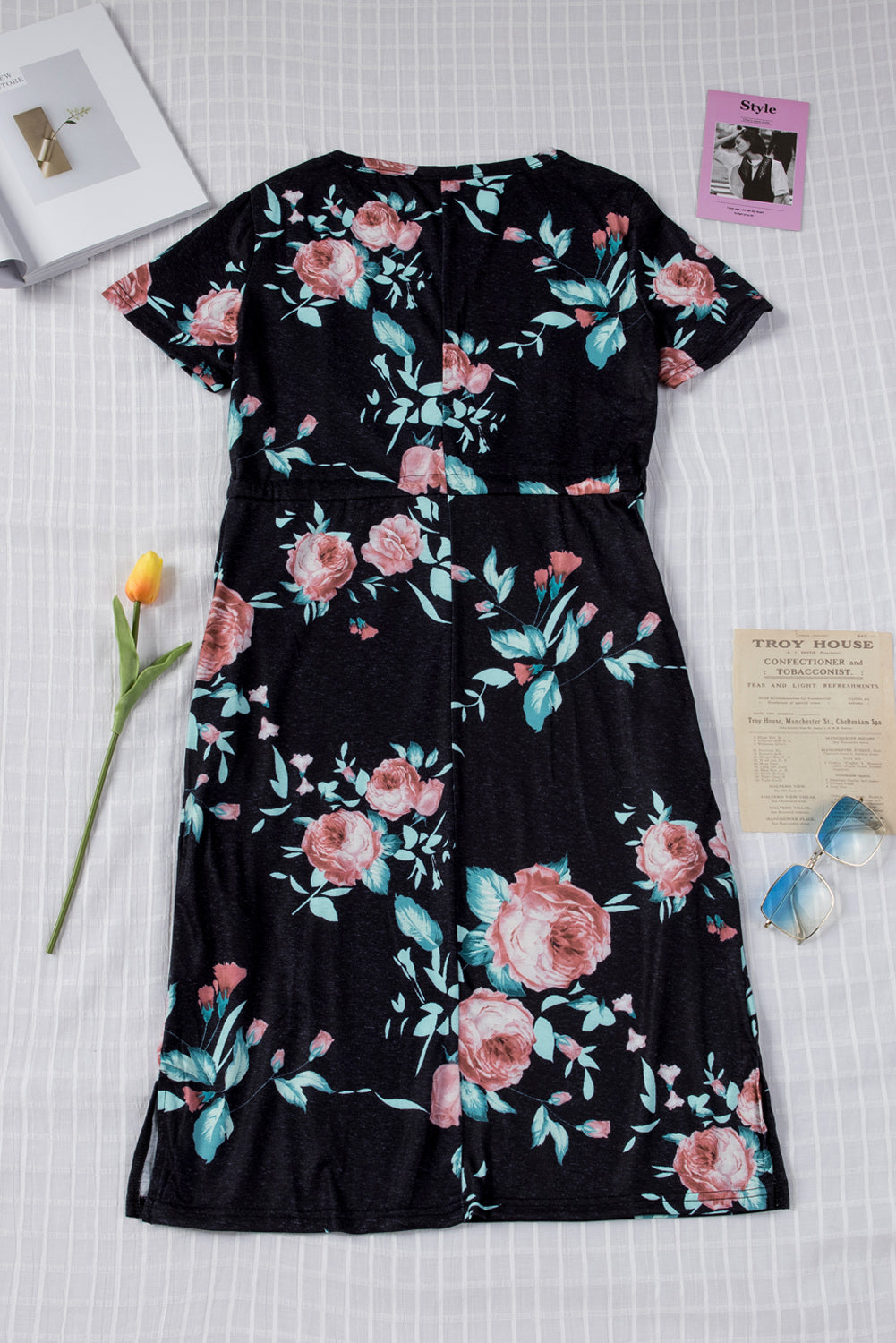Leopard Short Sleeve Pocketed Drawstring Casual Dress