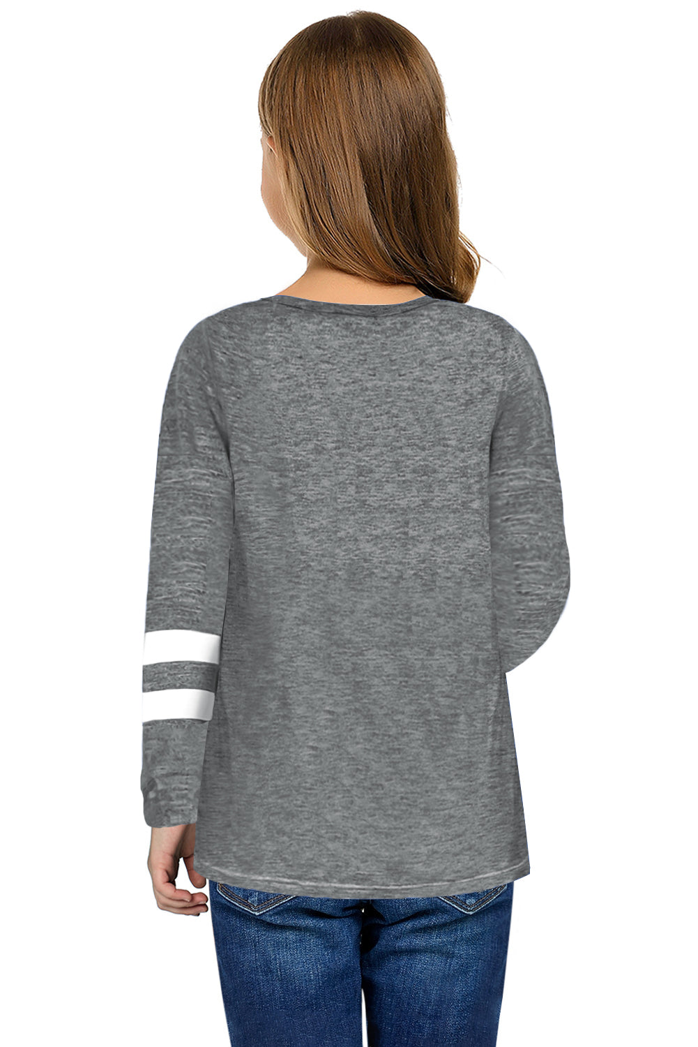 Black Crewneck Striped Color Block Girl's Long Sleeve Top