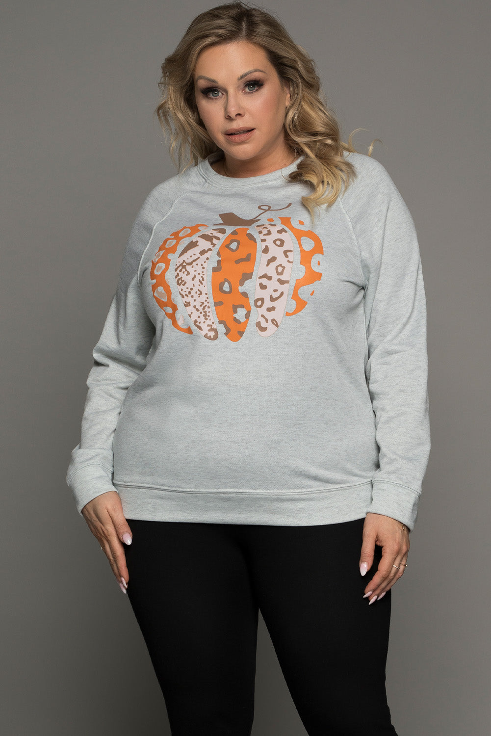 Halloween Pumpkin Leopard Print Plus Size Sweatshirt