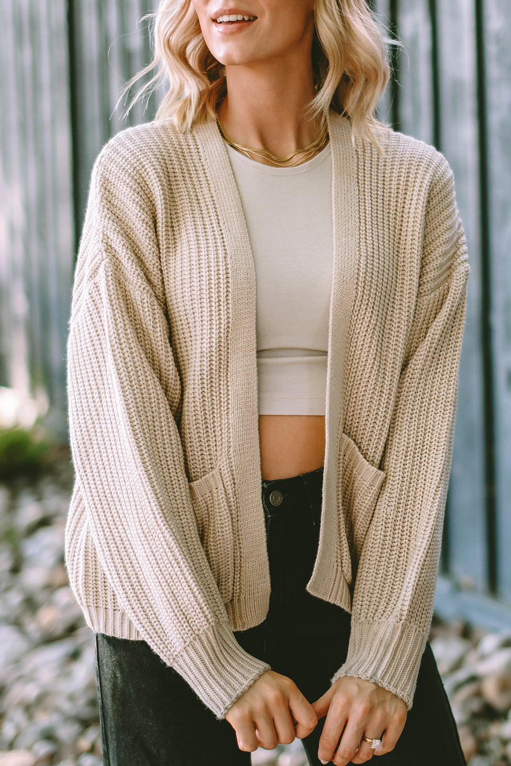 Pink Solid Pocketed Open Short Cardigan