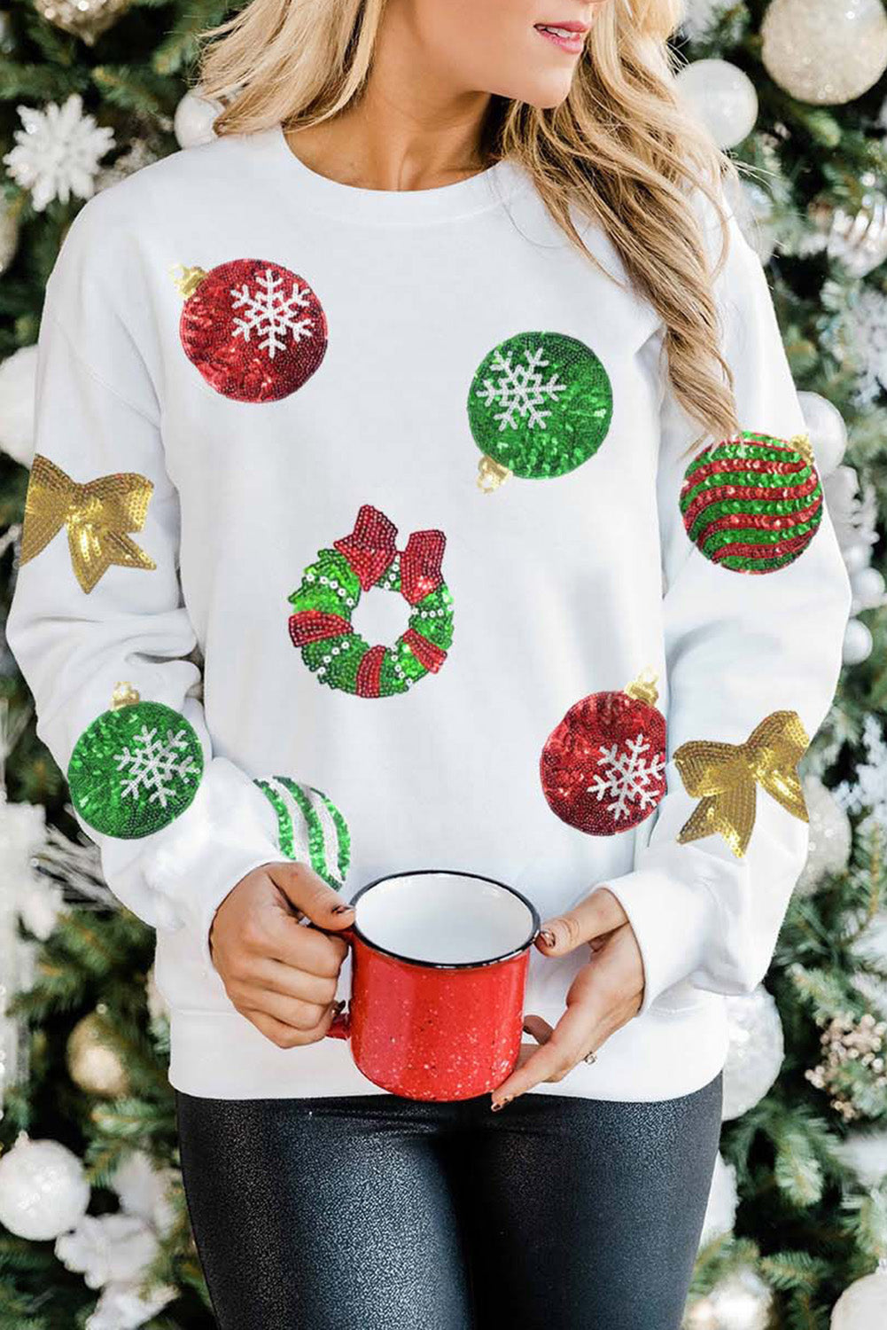 Black Sequined Christmas Graphic Pullover Sweatshirt