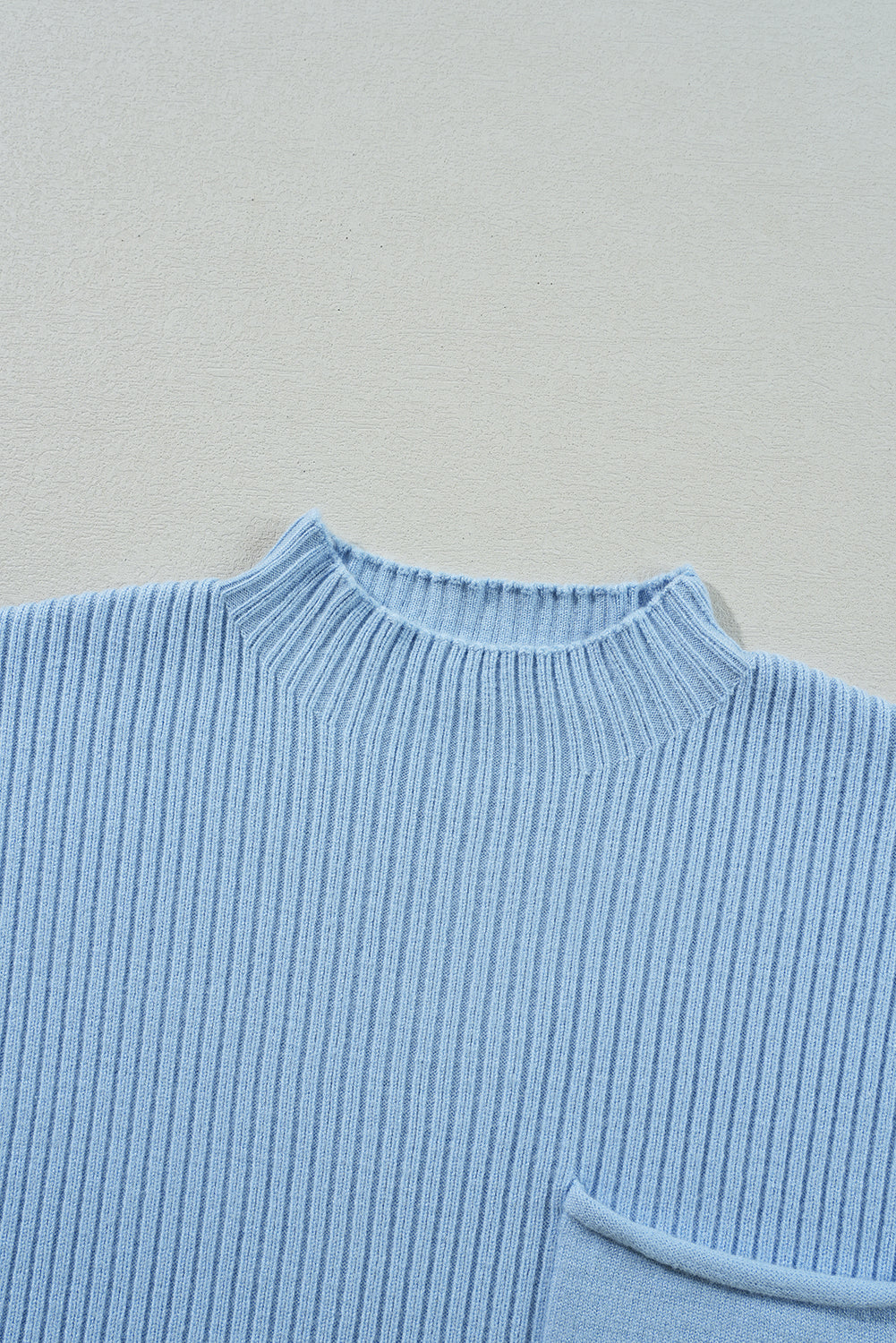 Black Patch Pocket Ribbed Knit Short Sleeve Sweater