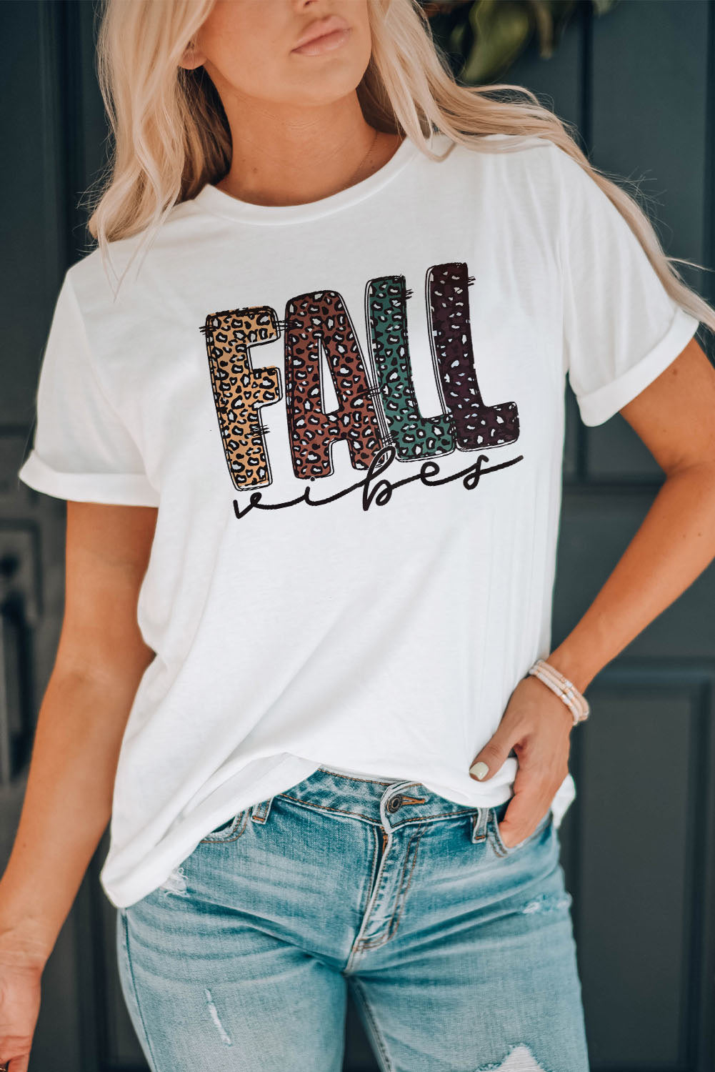 FALL Vibe Leopard Print Crew Neck T Shirt
