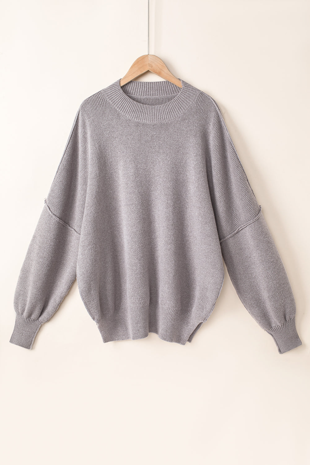 Black Oversized Drop Shoulder Bubble Sleeve Pullover Sweater