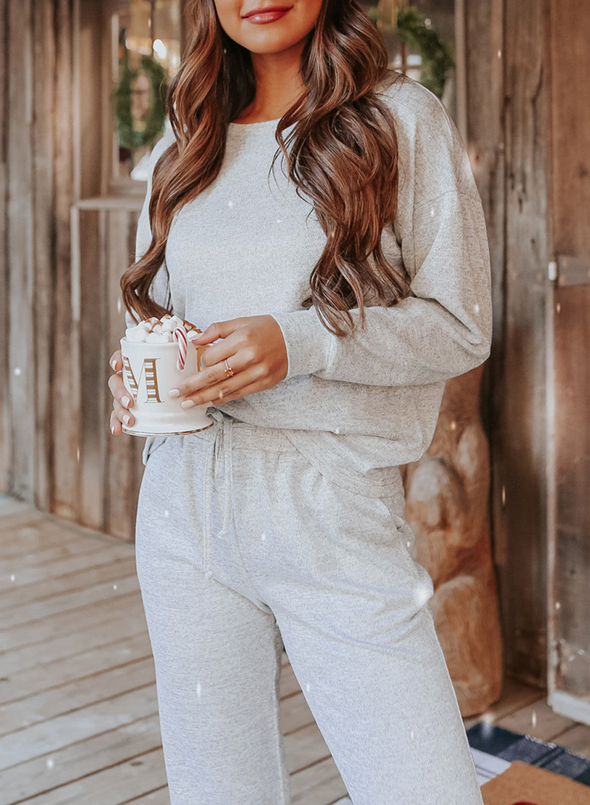 Blank Apparel - Gray Long Sleeve Pullover and Jogger Pants Lounge Set